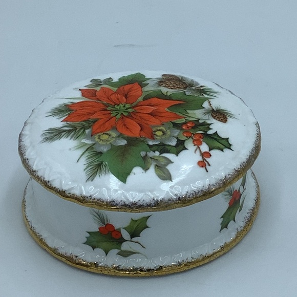 Vintage Flambro Christmas Rose Mini Tiered Tray and Trinket Box - Picture 9 of 14